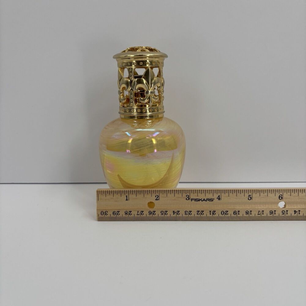 Fragrance Lamp With Diffuser Iridescent Gold With White Swirls Art Glass Base - Picture 14 of 14